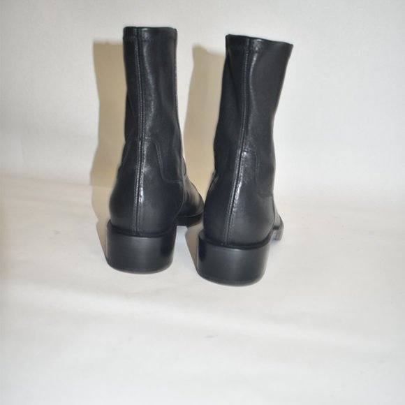 STUART WEITZMAN Sadie ankle boots BLACK LEATHER STACKED 6.5 (P5) - Picture 6 of 9